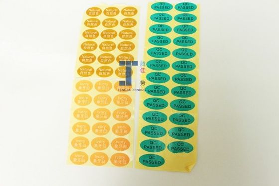 Parlak mat laminat Oval Basılabilir çıkartmalar Qc Geçmiş Etiketler Yuvarlak